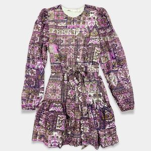 NWT Marie Oliver Preston Dress Purple Large Tiered Ruffle Mini Maximalism Boho